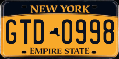NY license plate GTD0998
