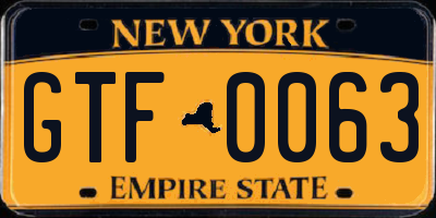 NY license plate GTF0063