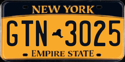NY license plate GTN3025