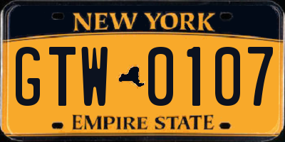NY license plate GTW0107