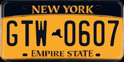 NY license plate GTW0607