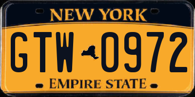 NY license plate GTW0972