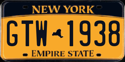 NY license plate GTW1938