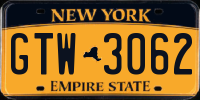 NY license plate GTW3062