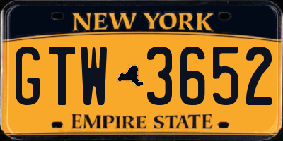 NY license plate GTW3652