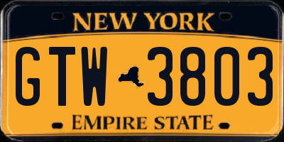 NY license plate GTW3803