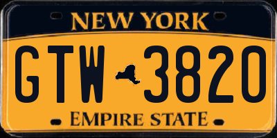 NY license plate GTW3820