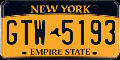 NY license plate GTW5193