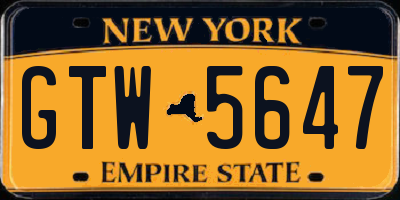 NY license plate GTW5647