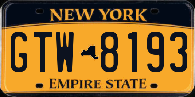 NY license plate GTW8193