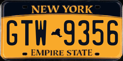 NY license plate GTW9356