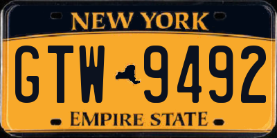 NY license plate GTW9492