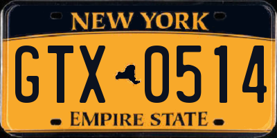 NY license plate GTX0514