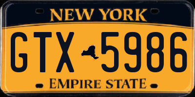 NY license plate GTX5986