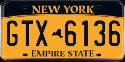 NY license plate GTX6136