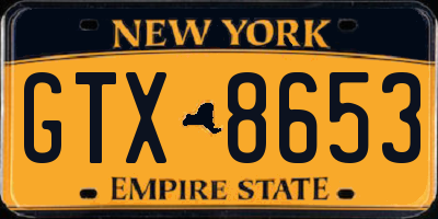 NY license plate GTX8653