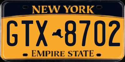 NY license plate GTX8702