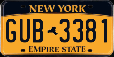 NY license plate GUB3381