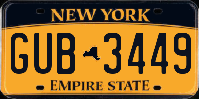 NY license plate GUB3449