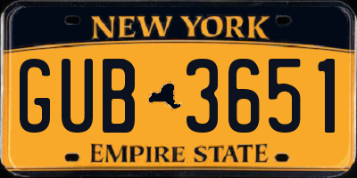 NY license plate GUB3651