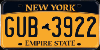 NY license plate GUB3922