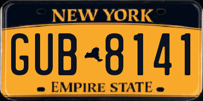 NY license plate GUB8141