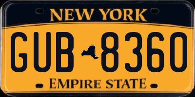 NY license plate GUB8360