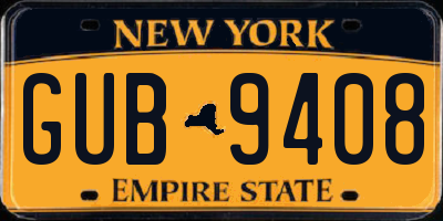 NY license plate GUB9408