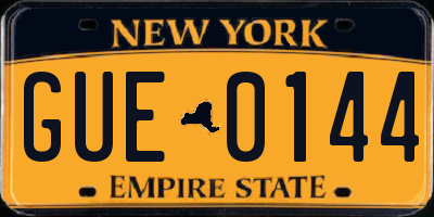 NY license plate GUE0144