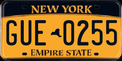 NY license plate GUE0255