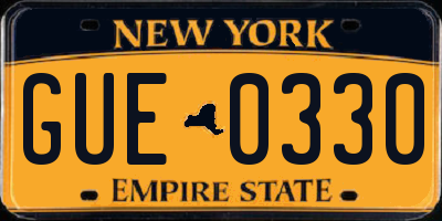 NY license plate GUE0330