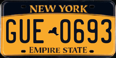 NY license plate GUE0693