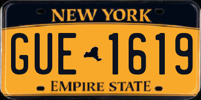 NY license plate GUE1619