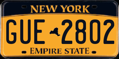 NY license plate GUE2802