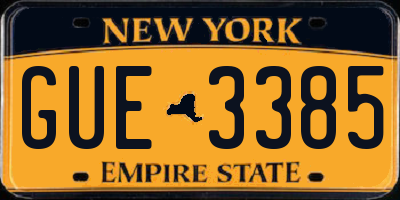 NY license plate GUE3385