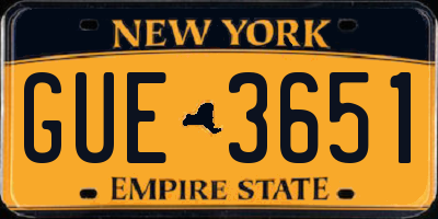 NY license plate GUE3651