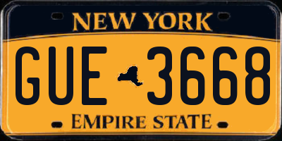 NY license plate GUE3668