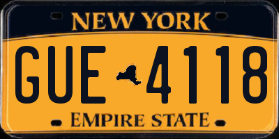 NY license plate GUE4118