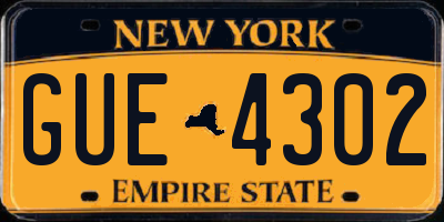 NY license plate GUE4302