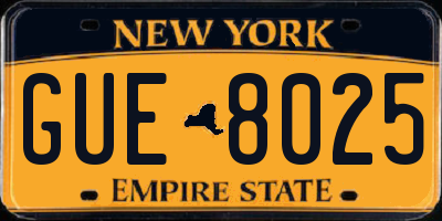 NY license plate GUE8025