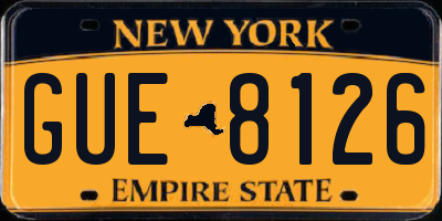 NY license plate GUE8126
