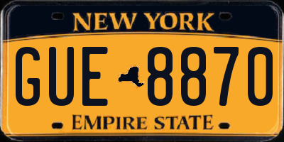 NY license plate GUE8870