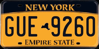 NY license plate GUE9260
