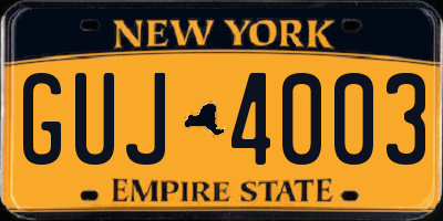 NY license plate GUJ4003