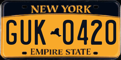 NY license plate GUK0420