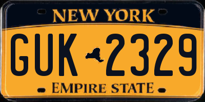 NY license plate GUK2329