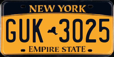 NY license plate GUK3025