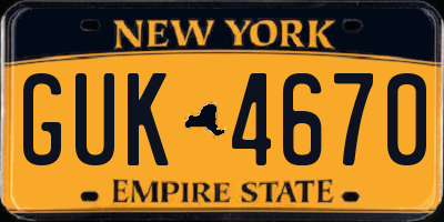 NY license plate GUK4670