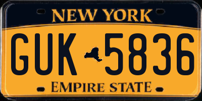 NY license plate GUK5836