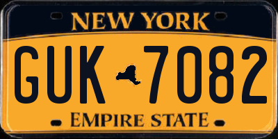 NY license plate GUK7082